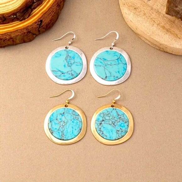 ✨ 🆕 ✨Unique Bohemian Turquoise Decor Round Earrings✨available in Gold & Silver✨ - Picture 1 of 16